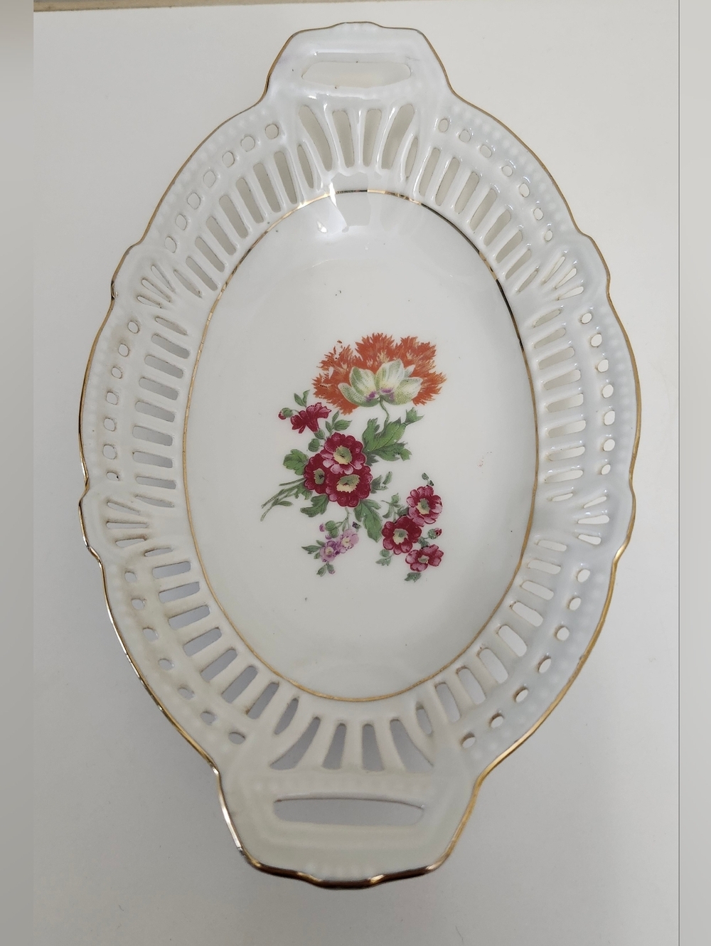 VTG Germany Reticulated Bowl Trinket Dish With Floral Design